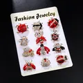 Set of 12 insect-themed enamel brooches with sparkling rhinestones on display card - 12-Piece Insect Series Enamel Rhinestone Brooch (Insect Set)