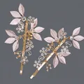 Handmade bridal hair clip with elegant pink leaves and pearls in a refined gold finish - Gold Floral Leaf Versatile Hair Clip (HS-J7273G)
