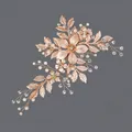Elegant rose gold bridal hair clip with handmade flowers, shiny pearls and crystals. - Light Luxury Gold Floral Leaf Hair Clip (HS-J7122G)