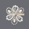 Handmade bridal flower hair clip featuring white pearls and sparkling crystal rhinestones - Luxury Artificial Pearl Girl Hair Clip (HS-J6919S)
