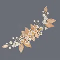 Elegant gold bridal hair clip featuring handmade flowers, pearls, and leaf accents. - Gold Birthday Versatile Hair Clip (HS-J7460G)