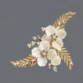 Elegant handmade white flower bridal hair clip with gold leaves, pearls and crystals - Gold Petal Banquet Hair Clip (HS-J7466G)