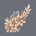 Exquisite handmade rose gold floral bridal hair clip with pearls and sparkling rhinestones - Gold Leaf Girl Hair Clip (HS-J7064G)
