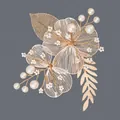 Handmade golden flower bridal hair clip with elegant white pearls and wire details - Simple Gold Wire Petal Hair Clip (HS-J7446G)