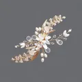 Exquisite handmade bridal flower hair clip with white pearls and crystals in gold finish - Light Luxury Photography Daily Clip (HS-J5886)