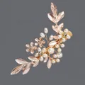 Handmade golden flower bridal hair clip with faux pearls and leaves for wedding attire - Gold Artificial Pearl Banquet Clip (HS-J7121G)