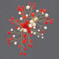 Elegant handmade bridal hair clip with red crystals and pearls on gold wire - Red Light Luxury Versatile Hair Clip (HS-J7155GRED)