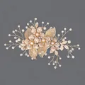 Handmade bridal hair clip with gold alloy flowers, pearls, and crystals in golden finish. - Alloy Floral Leaf Versatile Clip (HS-J6299)