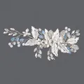 Silver handmade flower bridal hair clip with blue crystal beads and white pearls - Light Luxury Bridal Matching Clip (HS-J5785)