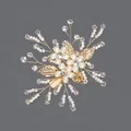 Handmade bridal flower hair clip with white pearls and clear crystals in gold finish - Gold Bridal Versatile Hair Clip (HS-J7112G)
