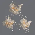 Handmade golden flower hair clips set with white pearls for bridal wedding hairstyles - Gold Wire Stamen Versatile Clip (HS-J7207G)