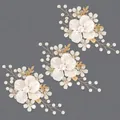 Elegant handmade white floral hair clip set with pearls and gold leaves for bridal wear - Gold Floral Light Luxury Clip (HS-J7503G)