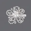 Elegant silver flower hair clip featuring sparkling crystals and lustrous white pearls - Silver Rhinestone Artificial Pearl Clip (HS-J6920S)