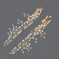 Handmade pearl and rhinestone flower hair clips in gold finish for bridal wedding - Western Simple Bridal Duckbill Clip (HS-J6121)