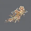 Handmade golden floral hair clip adorned with pearls and crystals for bridal wedding gowns - French Vine Versatile Duckbill Clip (HS-J6111)