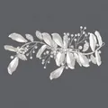 Elegant silver wedding hair clip accessory with handmade leaf and pearl rhinestone details - Silver Leaf Photography Duckbill Clip (HS-J5801)