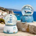 Boules à neige nautiques série marine avec phare et bateau sur fond côtier bleu - 3107 Méditerranéen / 45# Lumineux (Motif Aléatoire)