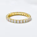 Detailed macro view of gold-plated sterling silver eternity ring with ice flower cut stones - US 5 / Style KR2801 / Gold