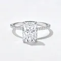 Close-up of elegant 925 sterling silver ring featuring a large radiant cut zircon stone - US 5 / Style KR3131 / Platinum