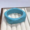 Chic curved turquoise marbled resin bangle with unique acetate textures for women - Turquoise Swirl