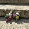 Vintage style cluster earrings featuring colorful round gemstones and silver hook finish - Colorful Crystal Beaded Hook Style (2606027)
