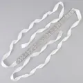 Elegant bridal belt with hand-stitched crystals and white satin ribbons for wedding dress. - Silver