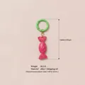 Süßer rosa bonbonförmiger Taschenanhänger-Schlüsselanhänger mit grüner runder Schnalle - Süßigkeit