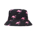 Gros plan du motif flamant rose éclatant sur un chapeau bob en coton noir de qualité - M (56-58cm) / Flamant Rose B