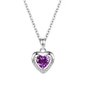 Elegant silver heart necklace featuring a vibrant purple amethyst-colored crystal - Heart of the Ocean - Purple Zirconia