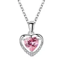 Elegant silver heart pendant necklace featuring a radiant pink crystal gemstone charm. - Heart of the Ocean - Pink Zirconia