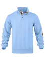 Sky blue men's jacquard knit sweater featuring a stand collar and brown elbow patches. - Sky Blue