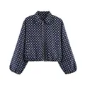 Veste courte à pois bleu marine et blanc avec fermeture éclair pour la mode décontractée - Pois Bleu Foncé