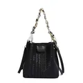 Black woven bucket bag with silk scarf wrapped chain handle variant - Black