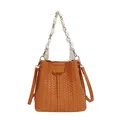 Sac seau tissé marron élégant avec poignée en chaîne enveloppée d'un foulard blanc - Orange