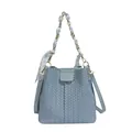 Sac seau tressé bleu clair avec poignée foulard floral et bandoulière réglable - Bleu