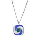 Collier pendentif carré pour homme avec incrustation bleue et pierre verte, chaîne argent. - Plaque Carrée Pierre Verte Tourbillon Bleu Blanc (STN25656)