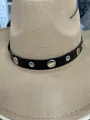 Retro style black leather hatband featuring silver metal studs and eyelets for cowboy hats - 56-58cm / Black Leather Rivet and Eyelet Hat Decorative Band (AB323)