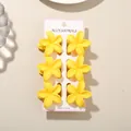 Set of six vibrant yellow frangipani flower hair claw clips on a white display card - 4cm Frangipani Style / 6-Piece Set (Bulk) / Bright Yellow
