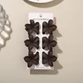 Elegant set of 6 matte dark brown plumeria flower hair claw clips for retro styling - 4cm Frangipani Style / 6-Piece Set (Bulk) / Dark Coffee