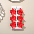 Set of 6 vibrant red matte plumeria flower hair clips on a display card. - 4cm Frangipani Style / 6-Piece Set (Bulk) / Red