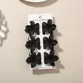 Set of six minimalist matte black frangipani flower hair claw clips on display card - 4cm Frangipani Style / 6-Piece Set (Bulk) / Black