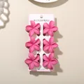 Set of 6 premium matte pink frangipani flower hair clips on a white display card - Frangipani Style / 6-Piece Set (With Card) / Rose Red