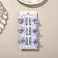 Set of 6 translucent blue and purple gradient plumeria flower hair claw clips with glitter - Glitter Frangipani Style / 6-Piece Set (4cm) / Glitter - Purple / Bulk Packaging