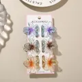 Set of 6 colorful glitter plumeria flower hair clips for women - Glitter Frangipani Style / 6-Piece Set (4cm) / Glitter Mixed Colors Type C / Bulk Packaging