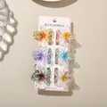 Set of six colorful translucent plumeria flower hair claw clips on display card - Glitter Frangipani Style / 6-Piece Set (4cm) / Glitter Mixed Colors Type A / Bulk Packaging