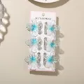 Set of 6 colorful blue gradient plumeria flower hair claw clips for elegant women - Glitter Frangipani Style / 6-Piece Set (4cm) / Glitter - Blue / Bulk Packaging