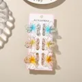 Set of six colorful gradient frangipani flower hair claw clips in resin material - Glitter Frangipani Style / 6-Piece Set (4cm) / Glitter Mixed Colors Type B / Bulk Packaging