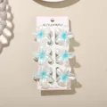 Elegant set of 6 frangipani flower hair clips with blue gradient centers on card - White Pearly Frangipani Style / 6-Piece Set (4cm) / Pearl White Blue / Bulk Packaging