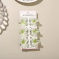 Set of 6 elegant white plumeria flower hair clips with pearlescent finish on card - White Pearly Frangipani Style / 6-Piece Set (4cm) / Pearl White Green / Bulk Packaging