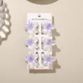Set of 6 pearlescent purple plumeria flower hair claw clips on white display card - White Pearly Frangipani Style / 6-Piece Set (4cm) / Pearl White Purple / Bulk Packaging